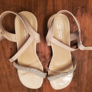 Soda Girl''s Cream Heels with Sparkling Strap Sz 2